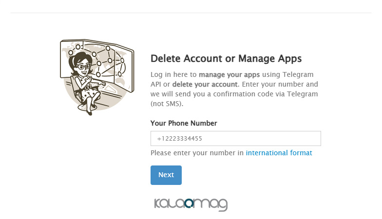 حذف اکانت تلگرام از طریق سایت