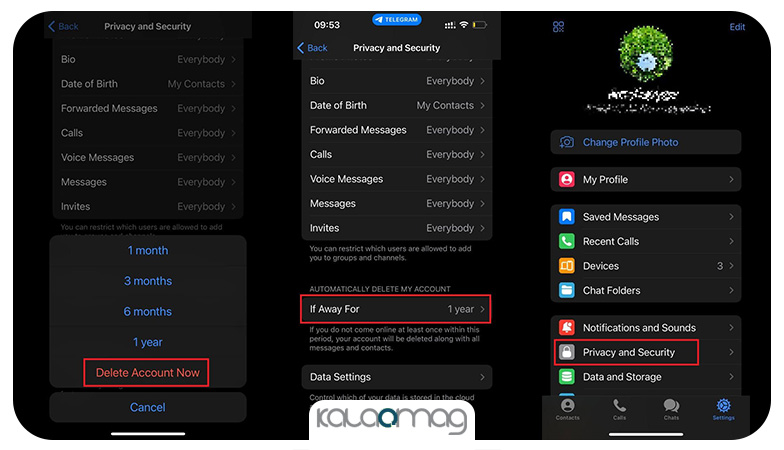 حذف اکانت تلگرام در iOS
