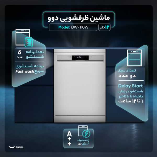 ماشین ظرفشویی ۱۲ نفره دوو مدل DW-110W