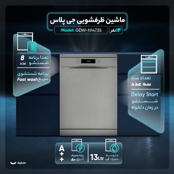 ماشین ظرفشویی ۱۴ نفره جی پلاس مدل GDW-N1473S
