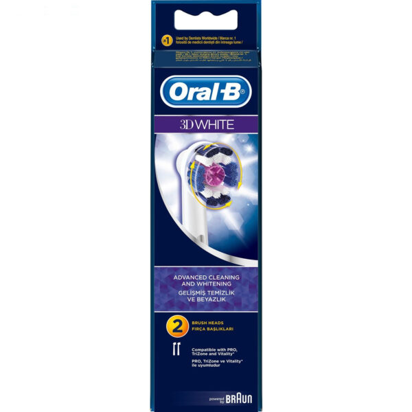 سری یدک مسواک برقی اورال-بی مدل Brush Heads 3D White بسته 2 عددی