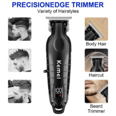 ماشین اصلاح موی سر و صورت کیمی مدل km-2293، اصلاح به صورت خط زن، منبع انرژی باتری، تکنولوژی اصلاح به صورت برش مستقیم، به همراه آداپتور 5 ولت، کابل شارژ USB، سه عدد شانه، بدون صدا