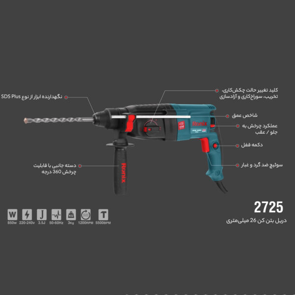 دریل بتن کن رونیکس مدل 2725