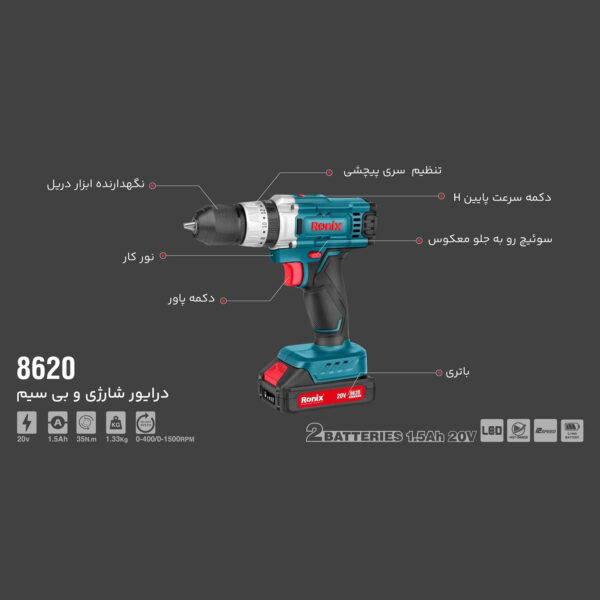 دریل شارژی رونیکس مدل RH-8620