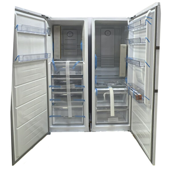 یخچال فریزر دوقلو 32 فوت جی پلاس مدل GRF-P2736-FW/LW، دارای سرمایش و انجماد سریع، با ارتفاع 185، پهنای 119 و عمق 65 سانتی متر، میزان مصرف انرژی A++، دارای 4 طبقه در یخچال و 4 کشو در فریزر