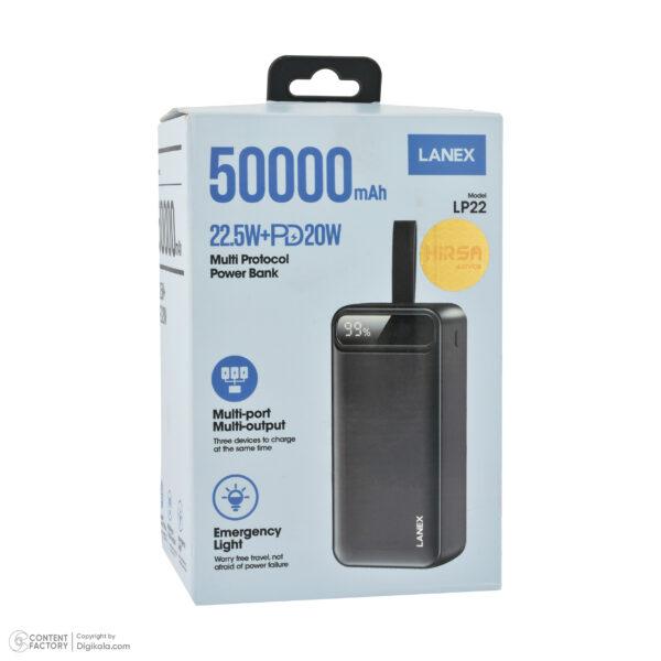 پاوربانک لانکس مدل LP22 ظرفیت 50000 میلی آمپر ساعت