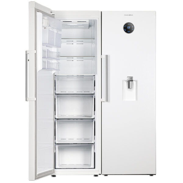یخچال فریزر دوقلو 40 فوت پاکشوما مدل RTRA-RTFA 900 W، دارای فیلتر تصفیه آب و یخساز اتوماتیک، با ارتفاع 187، پهنای 146 و عمق 59 سانتی متر، میزان مصرف انرژی A+، دارای 5 طبقه در یخچال و 4 کشو در فریزر