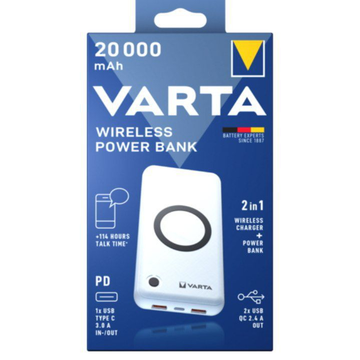 پاوربانک وارتا مدل WIRELESS POWER ظرفیت 20000 میلی آمپر ساعت