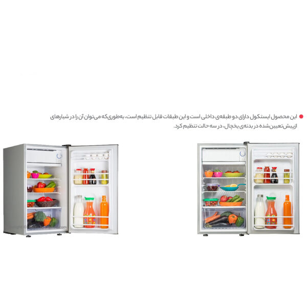 یخچال 5 فوت ایستکول مدل 2835، با ارتفاع 80، پهنای 44 و عمق 53 سانتی‌ متر، میزان مصرف انرژی A، دارای 3 طبقه در یخچال و 1 طبقه در فریزر، دارای سیستم دیفراست