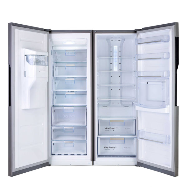 یخچال فریزر دوقلو 17 فوت هیمالیا مدل آلفا NF280a-NR440a، دارای نمایشگر و بدون برفک، با ارتفاع 192، پهنای 130 و عمق 70 سانتی متر، میزان مصرف انرژی B، دارای 5 طبقه در یخچال و 8 کشو در فریزر