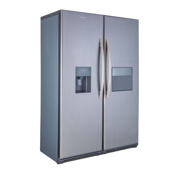 یخچال فریزر دوقلو 17 فوت هیمالیا مدل آلفا NF280a-NR440a، دارای نمایشگر و بدون برفک، با ارتفاع 192، پهنای 130 و عمق 70 سانتی متر، میزان مصرف انرژی B، دارای 5 طبقه در یخچال و 8 کشو در فریزر