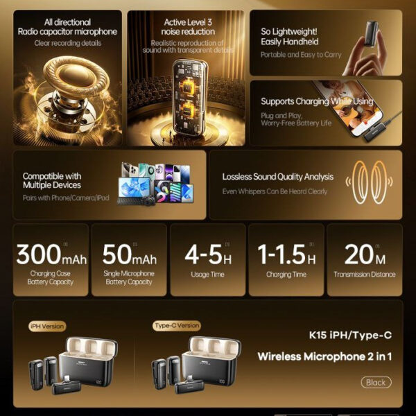 ست میکروفن بی سیم ریمکس مدل K15 IPH