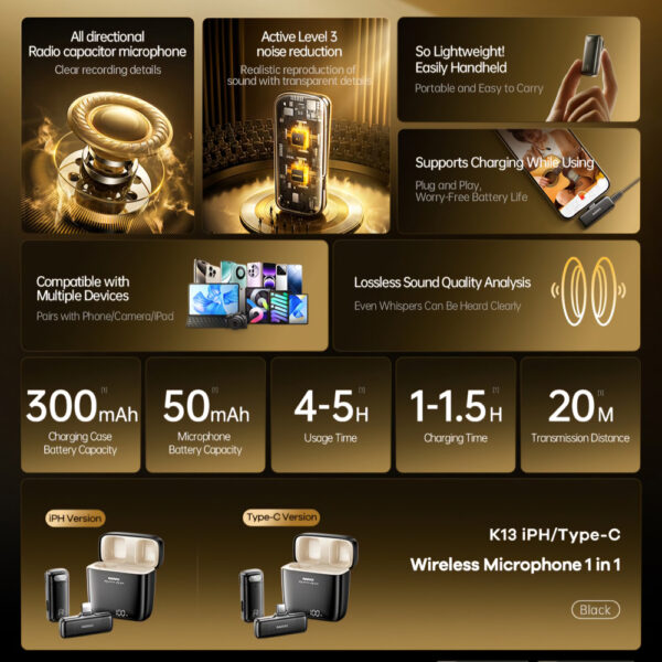 ست میکروفن بی سیم ریمکس مدل رابط لایتنینگ کد K13