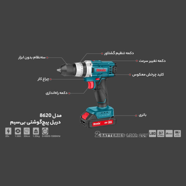 مجموعه 53 عددی دریل چکشی رونیکس مدل RS-8620