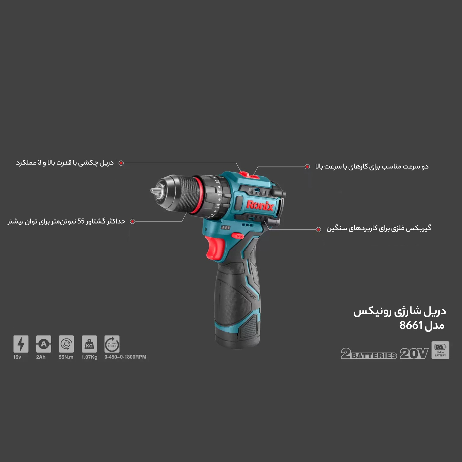 دریل شارژی رونیکس مدل 8661