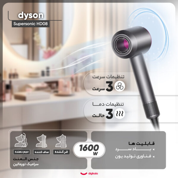سشوار حرفه‌ای دایسون مدل Supersonic HD08