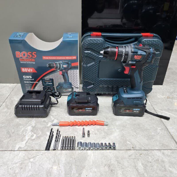 مجموعه 27 عددی دریل شارژی چکشی باس مدل 88V-Brushless- Single Battery