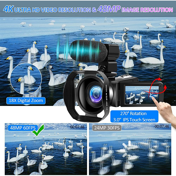 دوربین فیلم برداری مدل 4K 48MP 30FPS 18X-Gold One 666