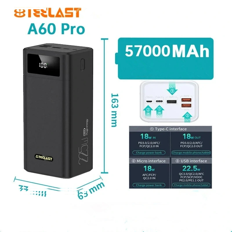 پاوربانک تکلاست مدل A60 Pro ظرفیت 60000 میلی آمپر ساعت