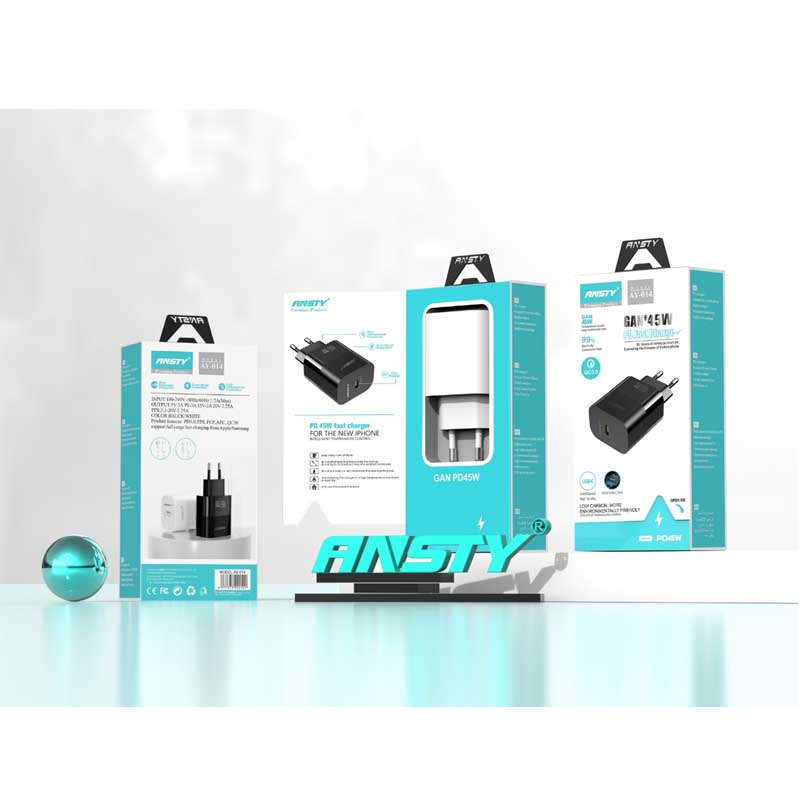 شارژر دیواری 45 وات انستی مدل AY-014 به همراه کابل تبدیل USB-C