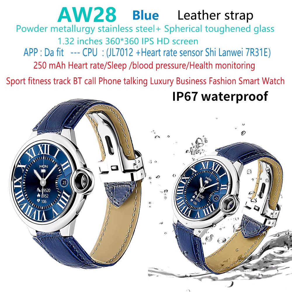 ساعت هوشمند مدل ساعت هوشمند مدل AW28 دارای قابلیت های صفحه نمایش رنگی، صفحه نمایش لمسی، کنترل موسیقی (Music Player)، کنترل سطح اکسیژن خون، قابلیت مکالمه از طریق بلوتوث، قابلیت تغییر طرح ساعت، بند فلز