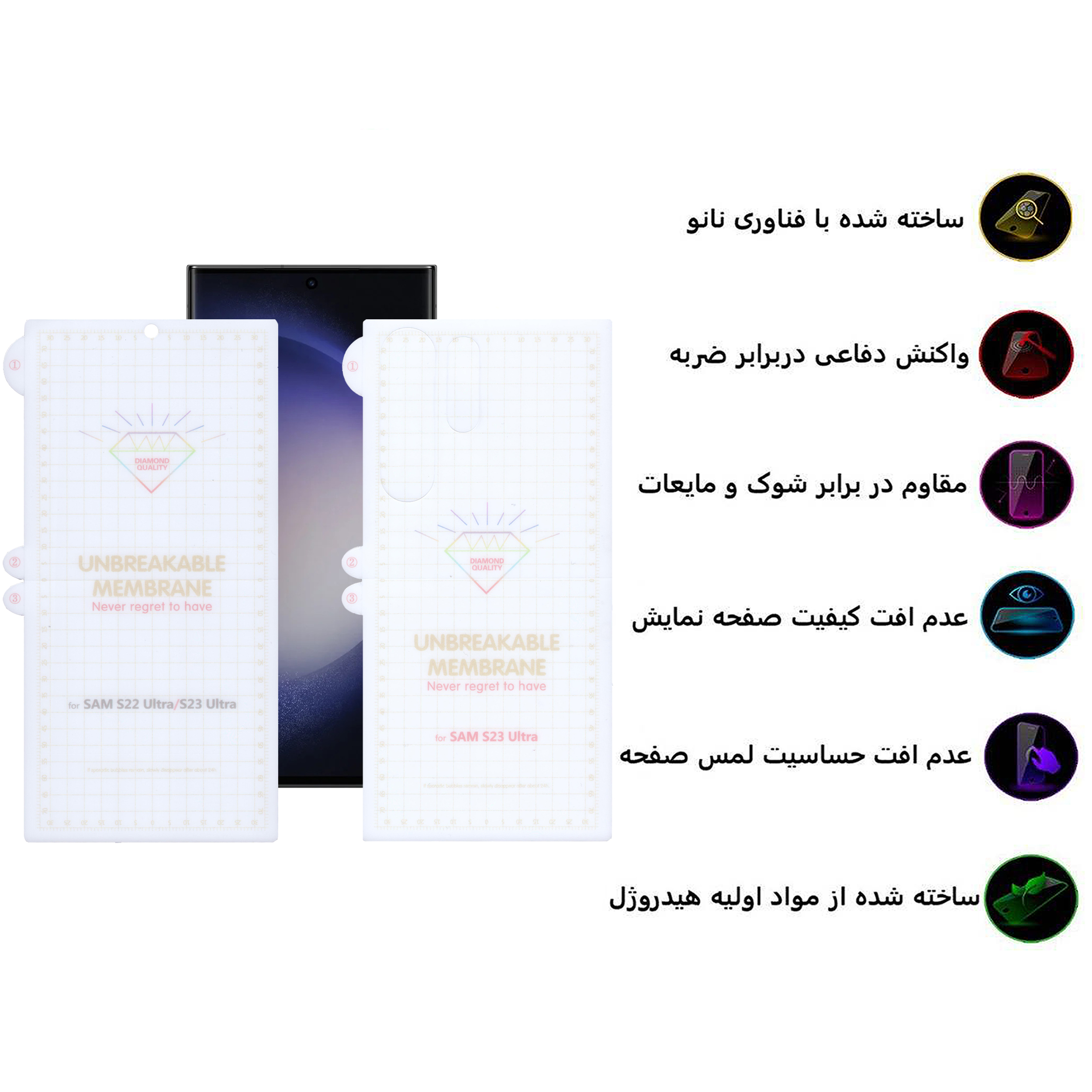 محافظ صفحه نمایش بوف مدل Hydrogel مناسب برای گوشی موبایل سامسونگ Galaxy S23 Ultra به همراه محافظ پشت گوشی
