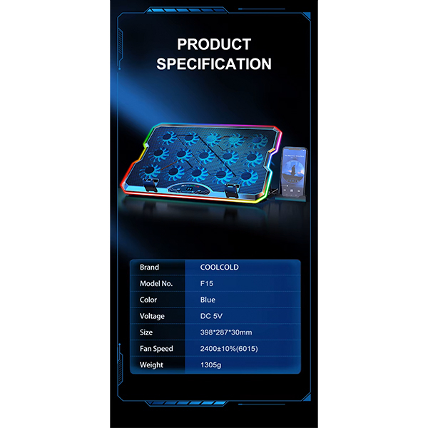 پایه خنک کننده لپ تاپ مدل F15 - RGB