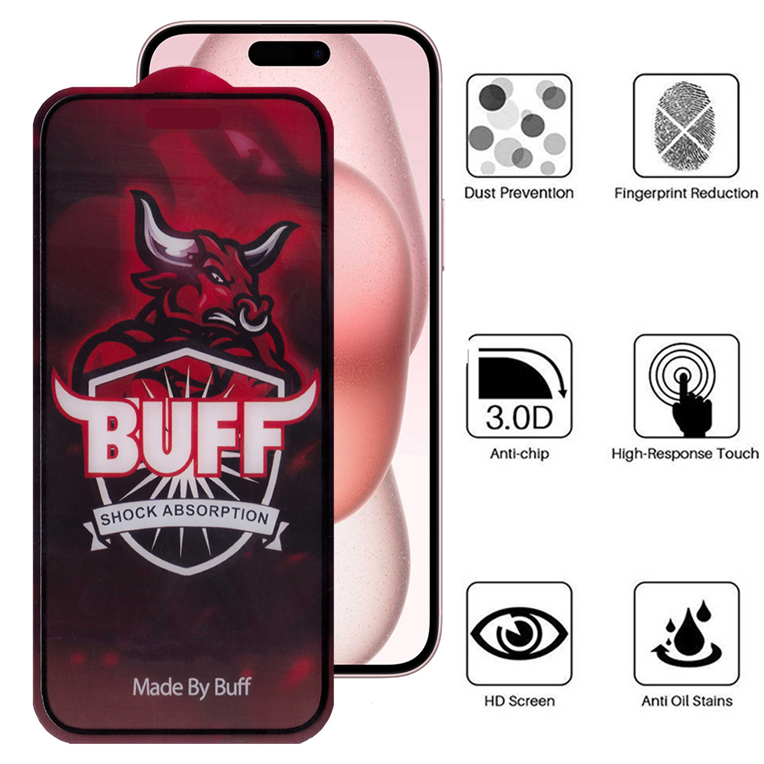 محافظ صفحه نمایش مات بوف مدل 5D Matte Pro مناسب برای گوشی موبایل اپل iPhone 15