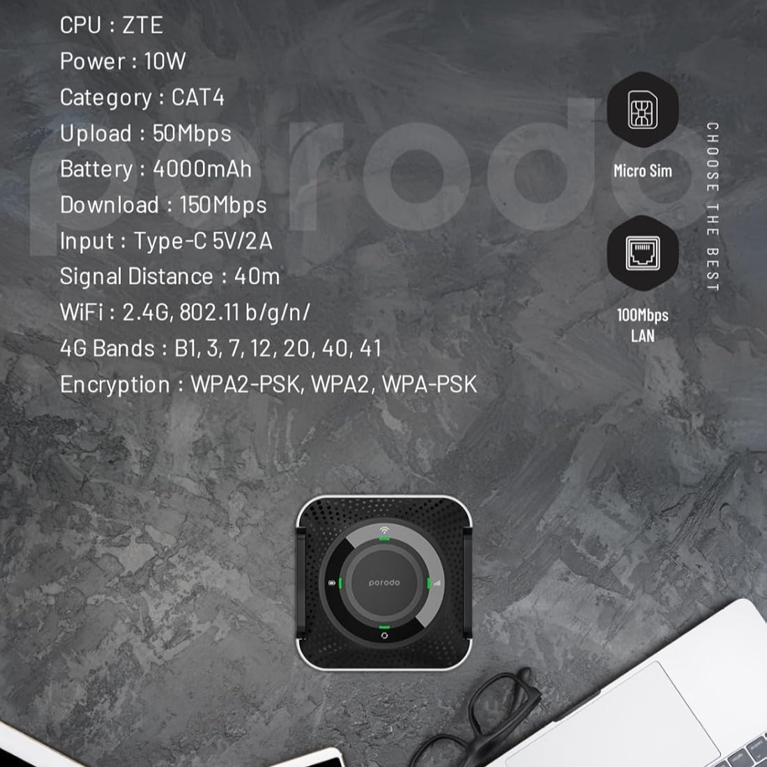 مودم 4G LTE قابل حمل پرودو مدل PD-4GCPME-BKGY PORTABLE ROUTER