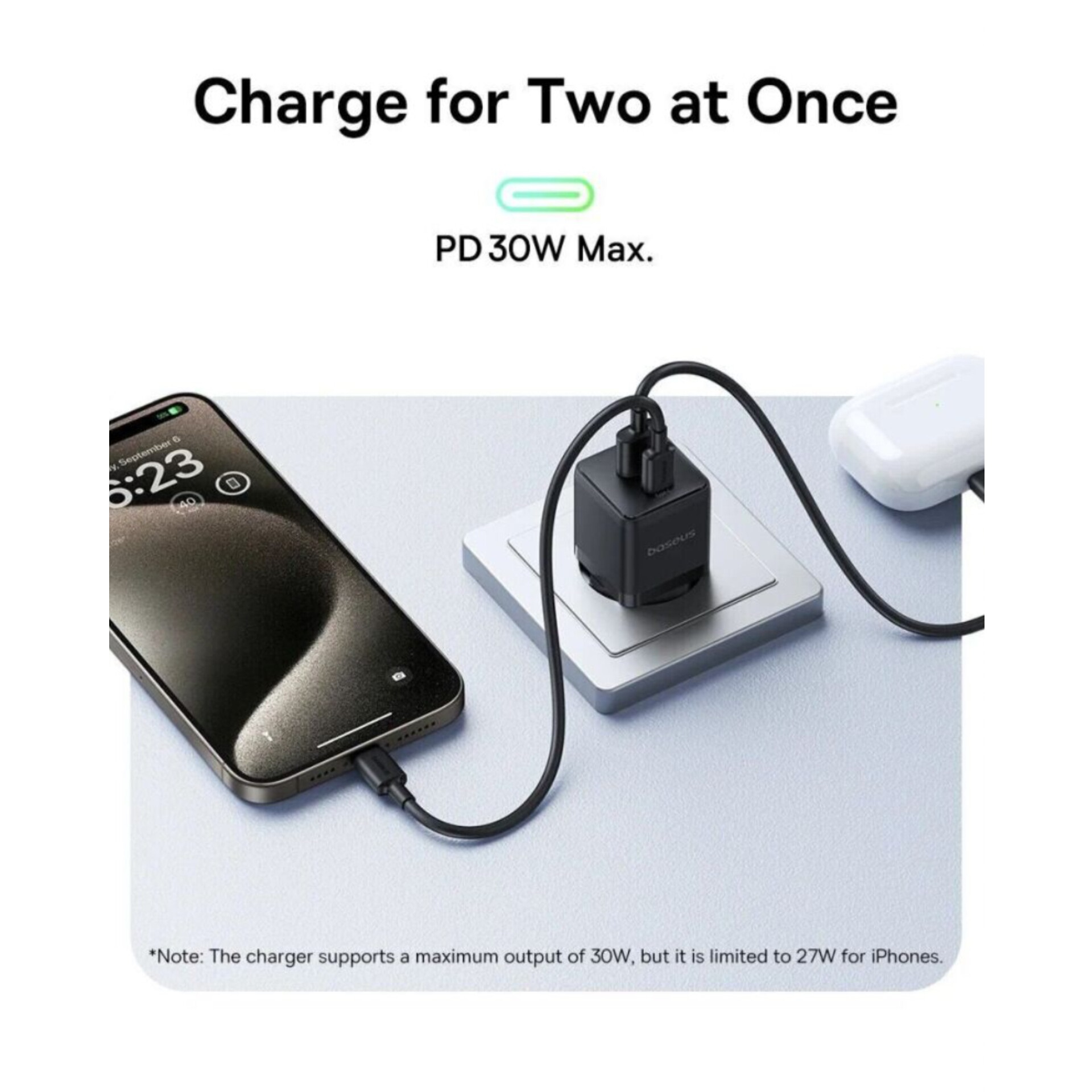 شارژر دیواری 30 وات بیسوس مدل Palm 30W به همراه کابل USB-C