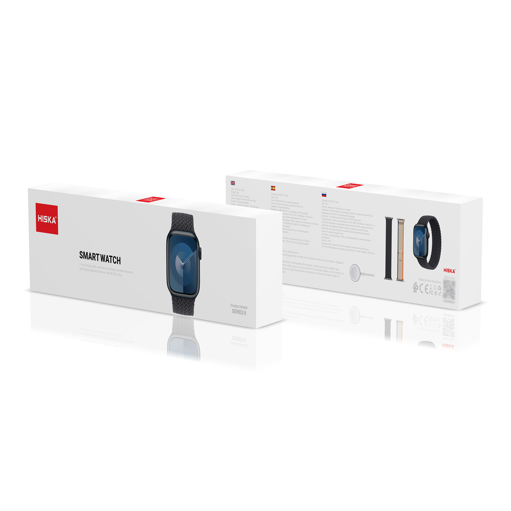 ساعت هوشمند هیسکا مدل SERIES 8 دارای قابلیت های صفحه نمایش لمسی، کنترل موسیقی ، کنترل سطح اکسیژن خون، قابلیت مکالمه مستقیم، پشتیبانی از زبان فارسی در منو و سیستمعامل بند سیلیکون