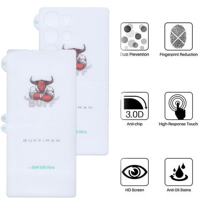 محافظ صفحه نمایش بوف مدل HydroBull مناسب برای گوشی موبایل سامسونگ Galaxy S25 Ultra به همراه محافظ پشت گوشی