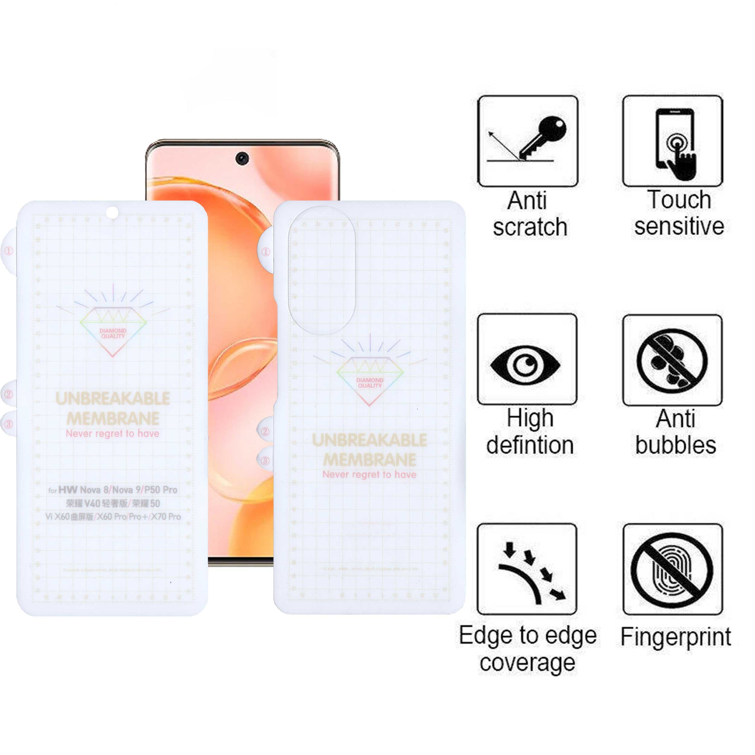 محافظ صفحه نمایش بوف مدل Hydrogel-G مناسب برای گوشی موبایل هوآوی Nova 9 / آنر 50 به همراه محافظ پشت گوشی