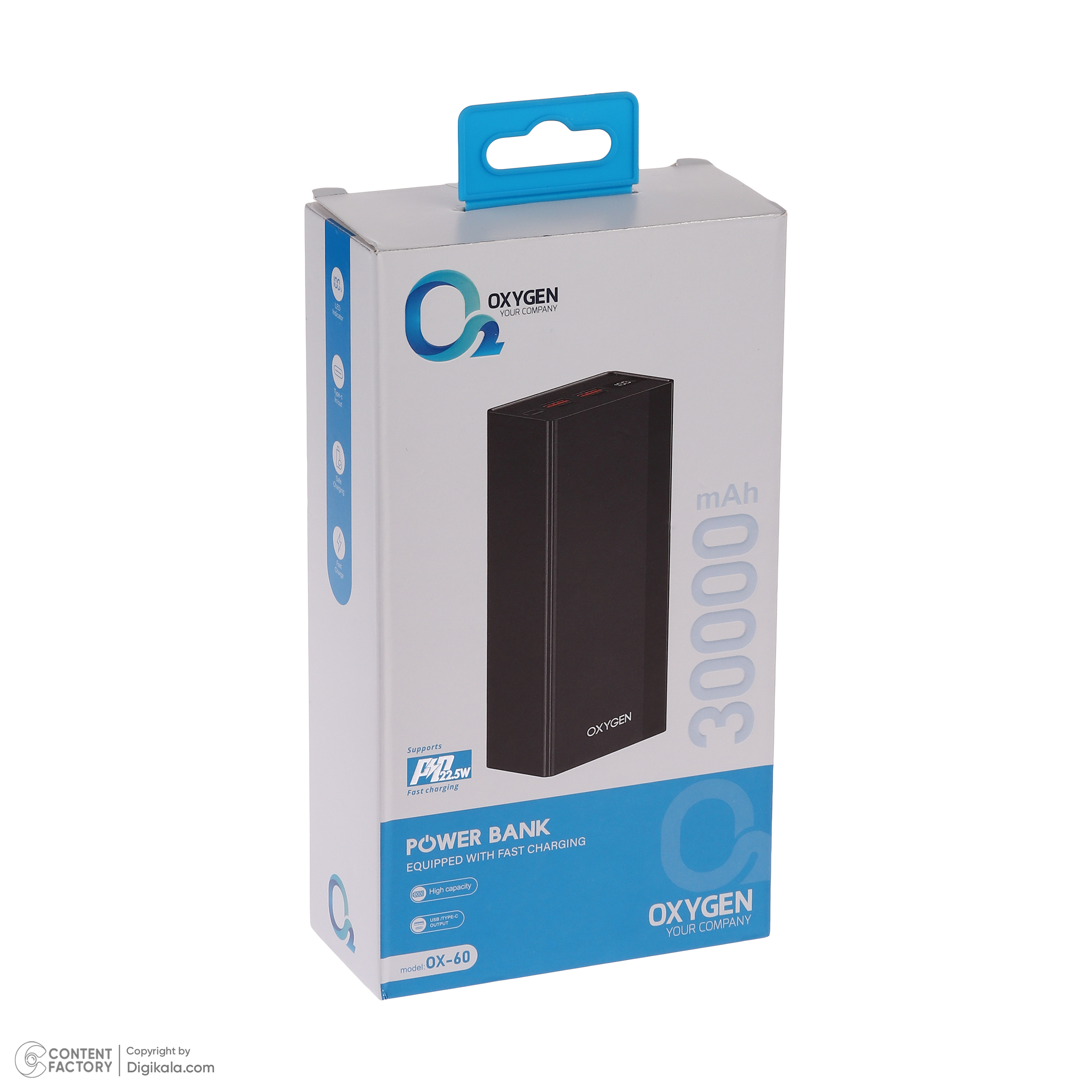 پاوربانک 22.5 وات اکسیژن مدل OX-60 ظرفیت 30000 میلیآمپر ساعت