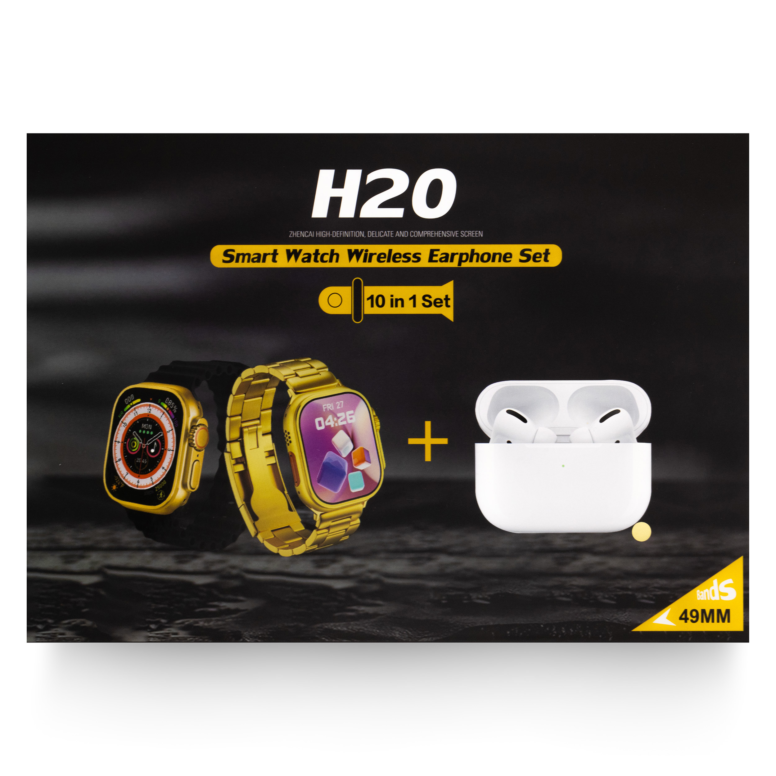 ساعت هوشمند مدل H20 ULTRA 49mm دارای صفحه نمایش رنگی و لمسی، کنترل موسیقی (Music Player)، کنترل سطح اکسیژن خون، قابلیت مکالمه از طریق بلوتوث بند استیل به همراه هندزفری