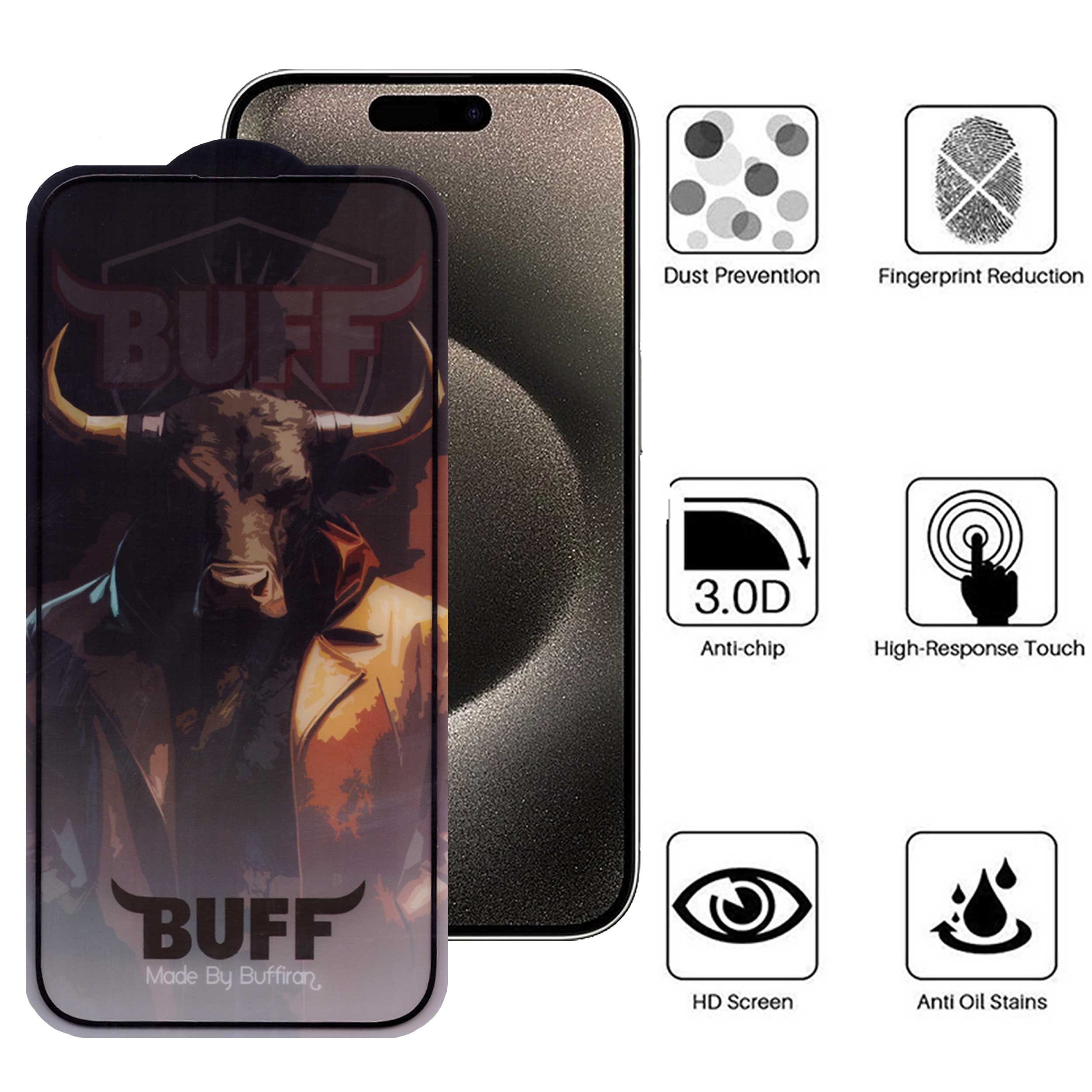 محافظ صفحه نمایش بوف مدل 5D Buffer مناسب برای گوشی موبایل اپل iPhone 15 Pro Max