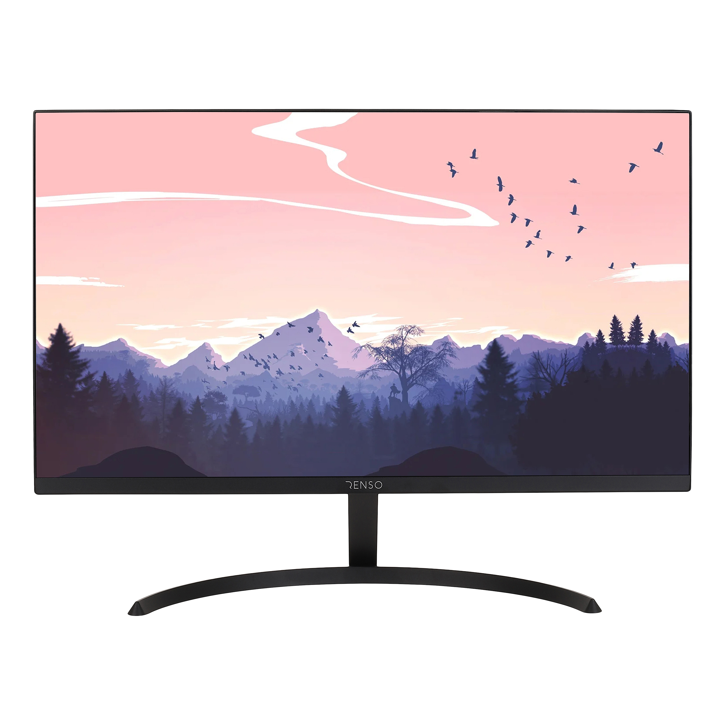 مانیتور رنسو مدل RM-24PRIME سایز 24 اینچ، رزولوشن Full HD، پنل IPS، نرخ بروزرسانی تصویر 100 هرتز، نسبت تصویر 16:9، یک پورت HDMI، یک پورت Displayport و یک پورت VGA  به همراه ماوس