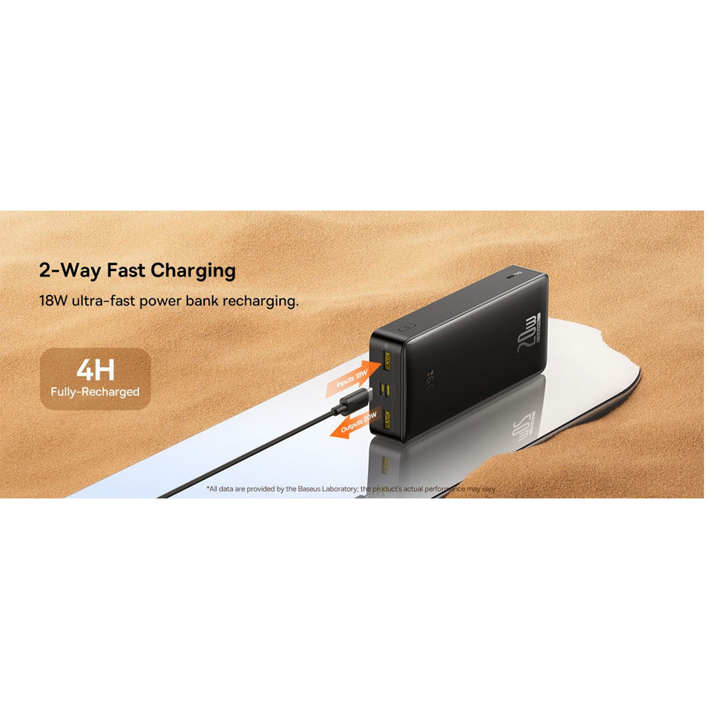 پاوربانک 20 وات باسئوس مدل LiFePO4 ظرفیت 18400 میلی آمپر ساعت به همراه کابل USB-C به USB-A