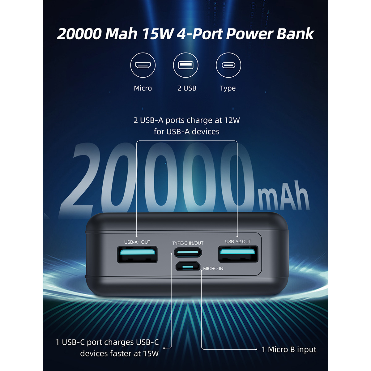 پاوربانک راو پاور مدل RP-PB1216 ظرفیت 20000 میلی آمپر ساعت