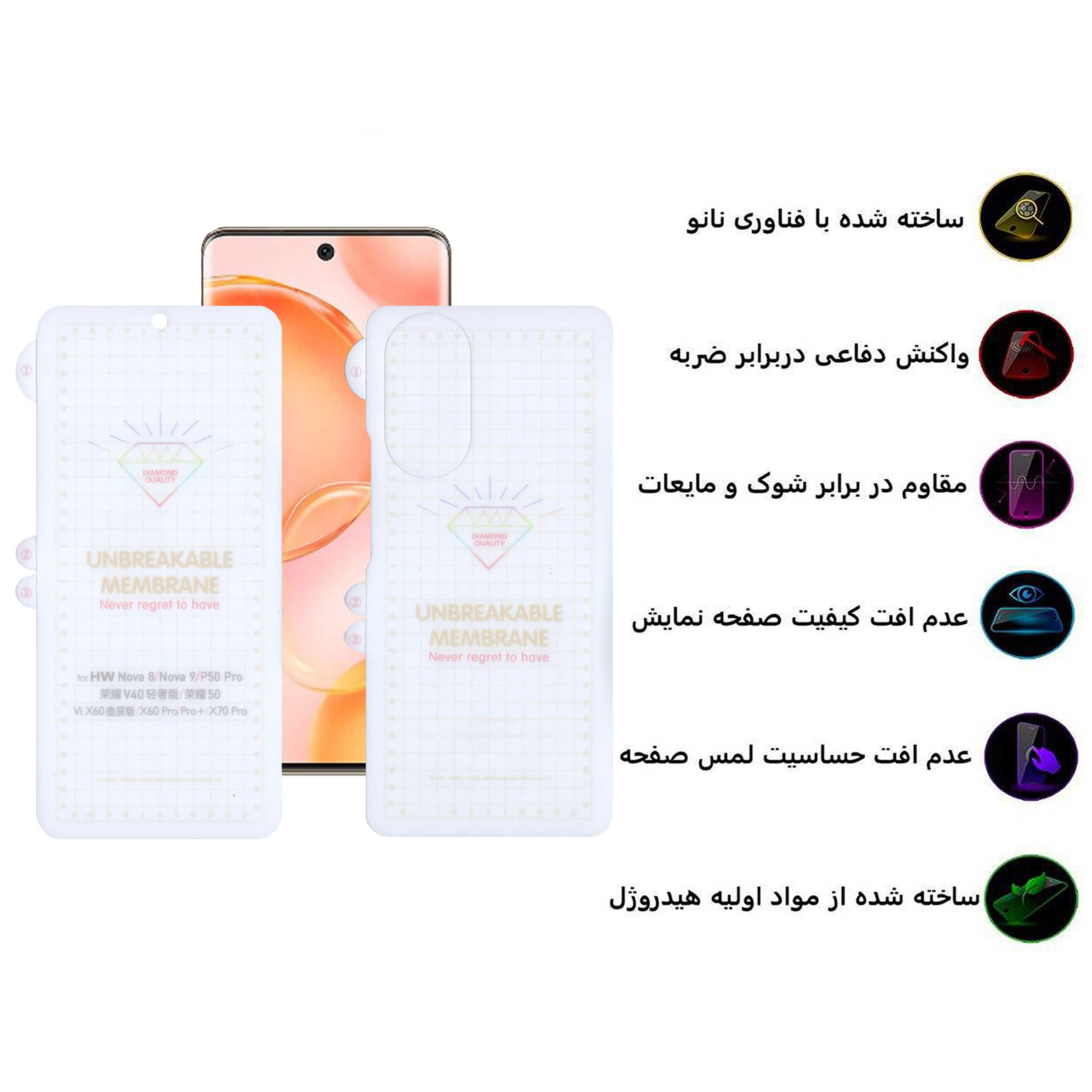 محافظ صفحه نمایش بوف مدل Hydrogel-G مناسب برای گوشی موبایل هوآوی Nova 9 / آنر 50 به همراه محافظ پشت گوشی
