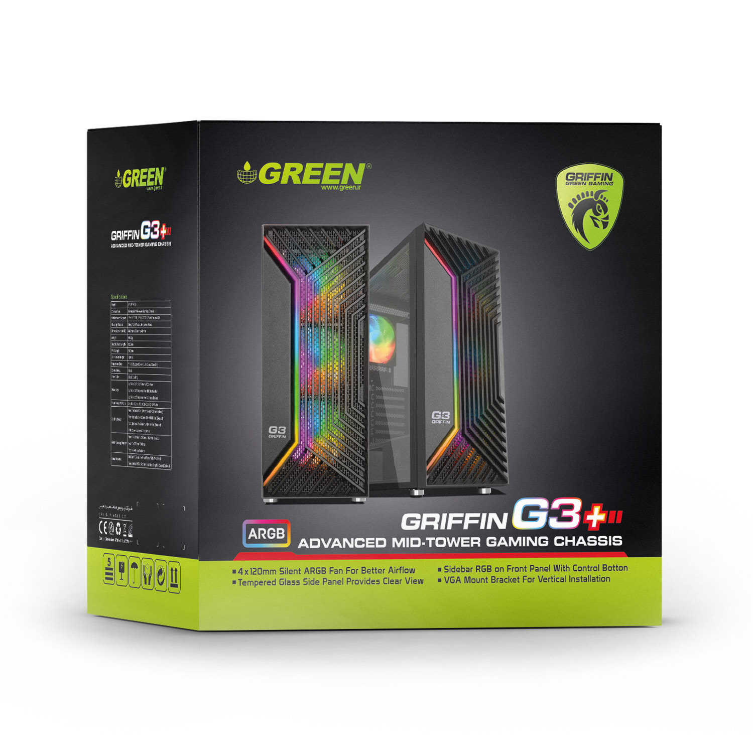کیس کامپیوتر گرین مدل GRIFFIN G3 Plus