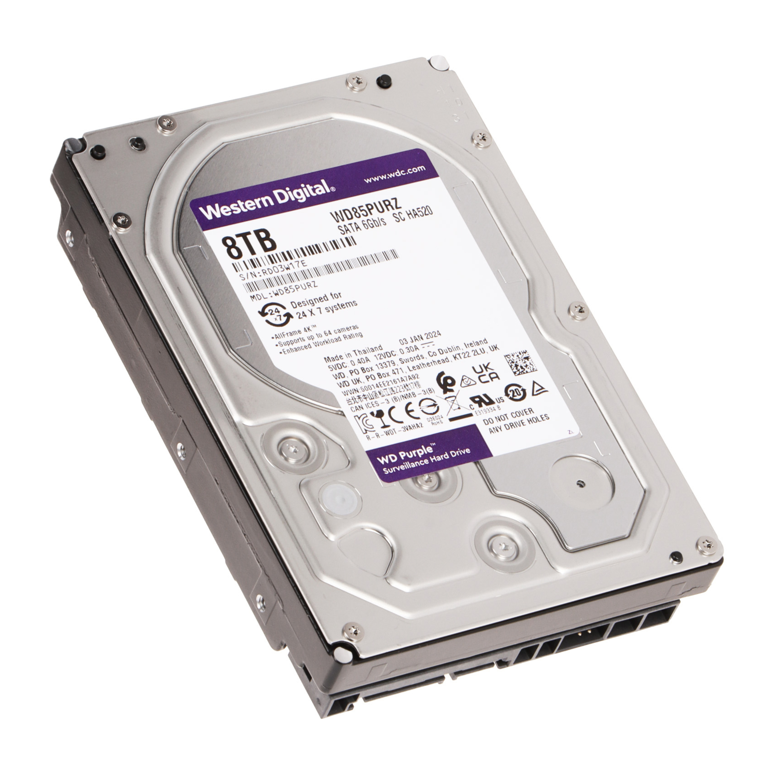 هارد دیسک اینترنال وسترن دیجیتال مدل Purple WD85PURZ ظرفیت 8 ترابایت