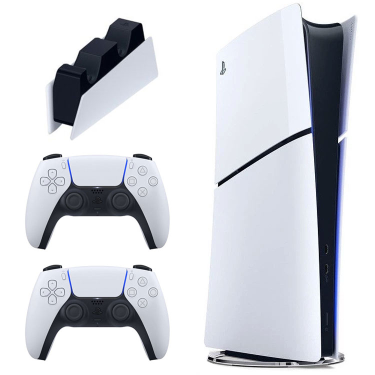 کنسول بازی سونی مدل PlayStation 5 Slim Digital Edition ظرفیت 1 ترابایت ریجن 2016B اروپا به همراه دسته اضافی و پایه شارژر