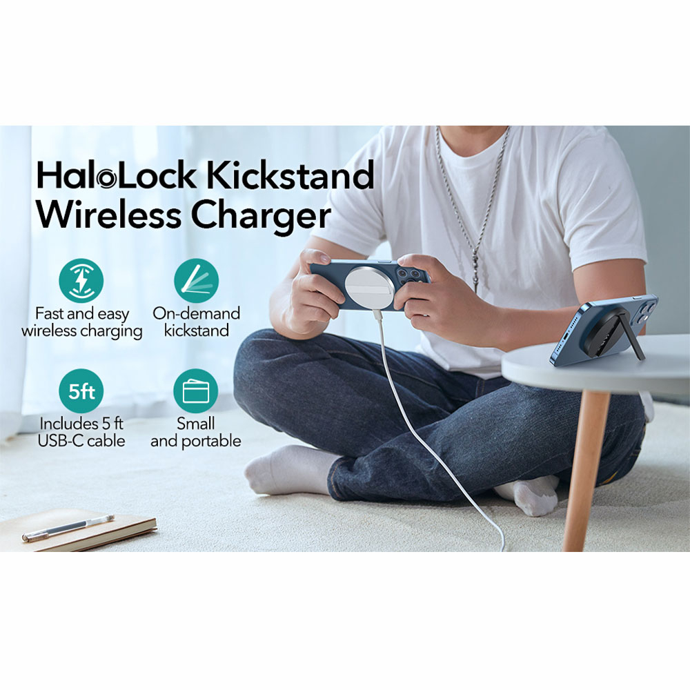 پایه نگهدارنده و شارژر بی سیم گوشی موبایل ای اِس آر مدل HaloLock Kickstand With MagSafe
