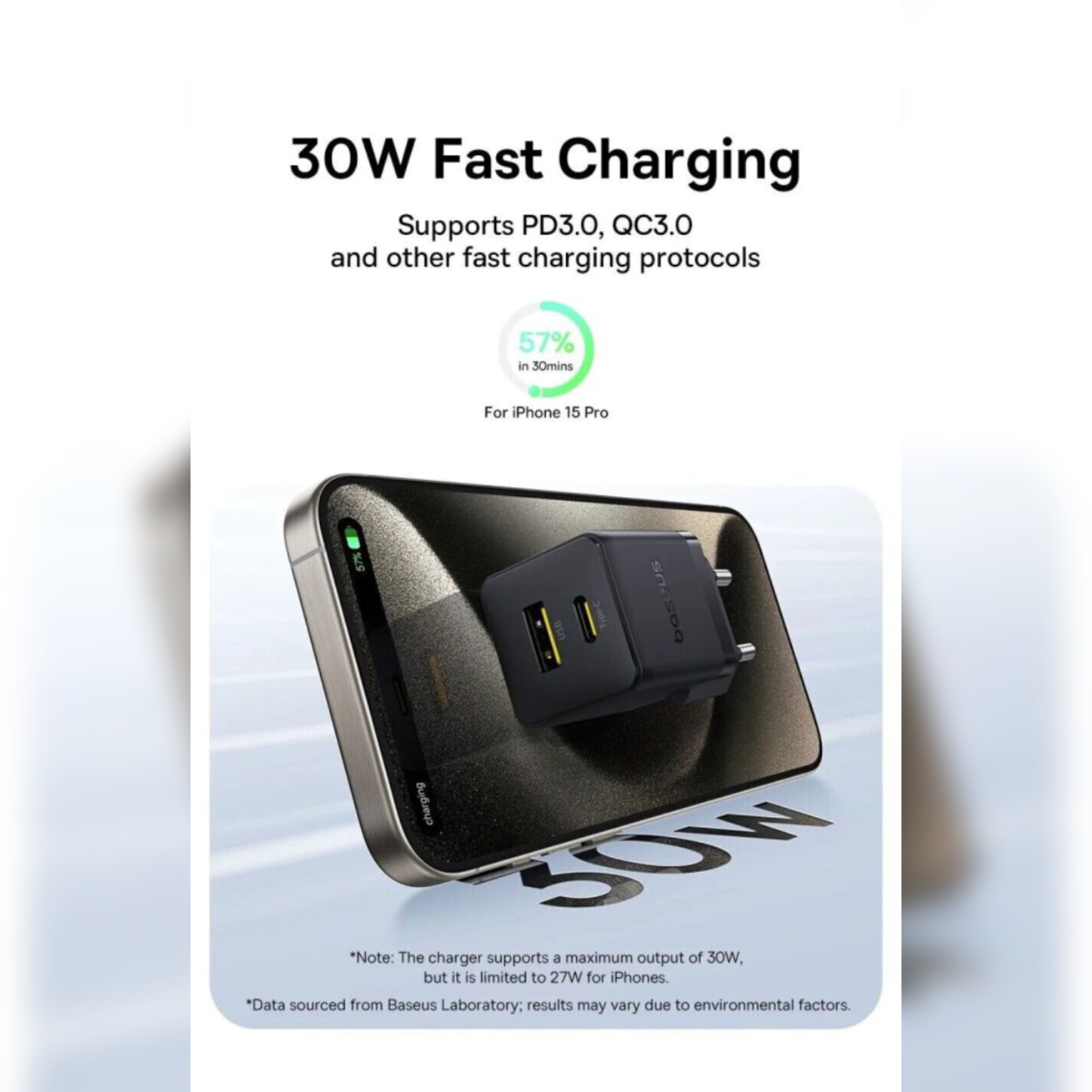 شارژر دیواری 30 وات بیسوس مدل Palm 30W به همراه کابل USB-C