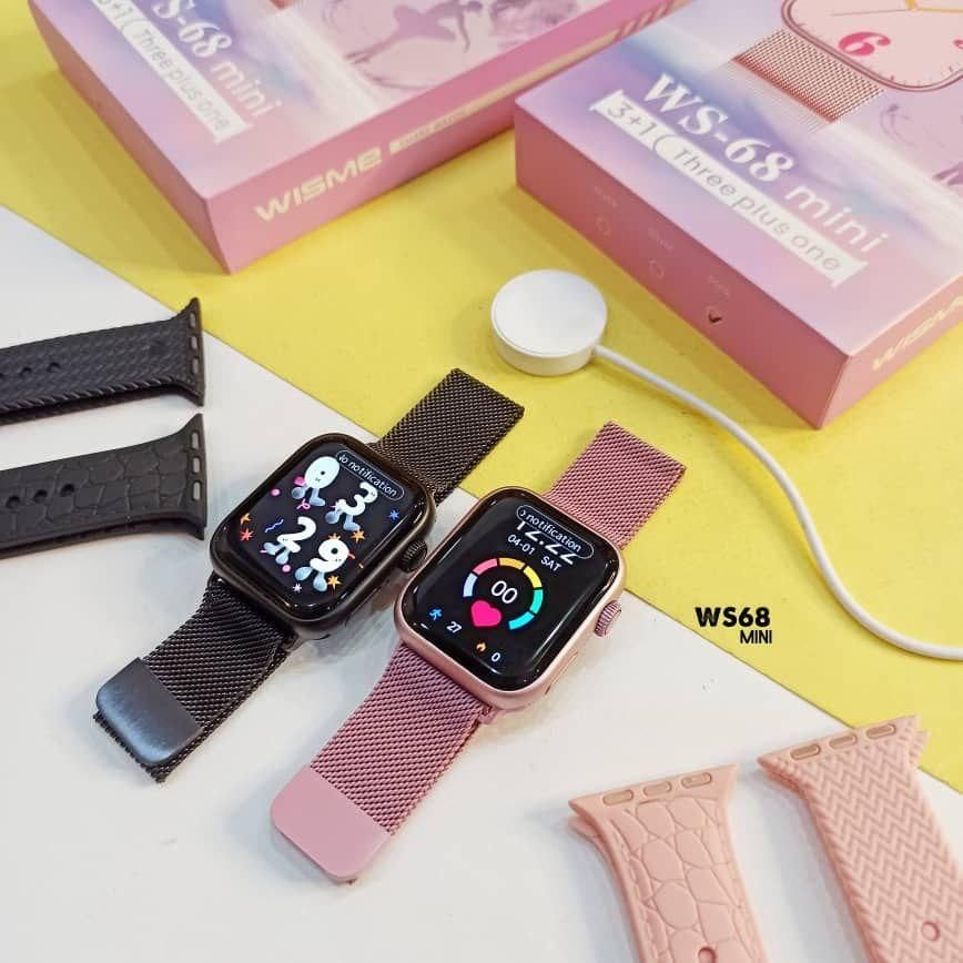 ساعت هوشمند مدل ws 68 mini با قابلیت صفحه نمایش رنگی و لمسی، کنترل موسیقی، کنترل سطح اکسیژن خون، مکالمه با بلوتوث، پشتیبانی از زبان فارسی و امکان تغییر تم ساعت و بند فلزی