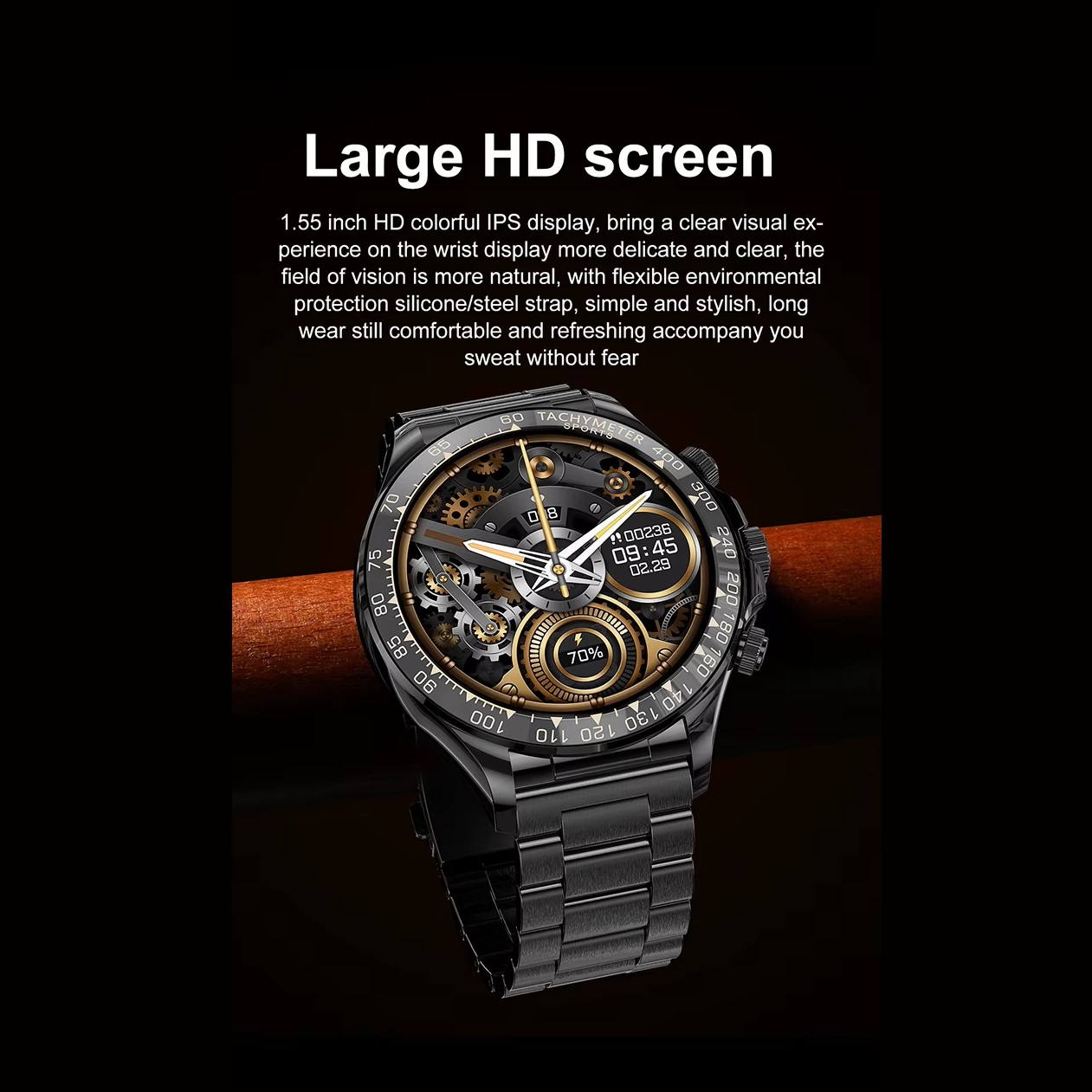 ساعت هوشمند مدل 2025 Fashion Crown دارای قابلیت های صفحه نمایش رنگی، صفحه نمایش لمسی، کنترل سطح اکسیژن خون، قابلیت مکالمه از طریق بلوتوث بند استیل