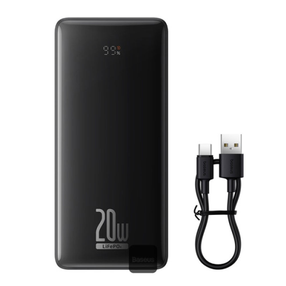 پاوربانک 20 وات باسئوس مدل LiFePO4 ظرفیت 18400 میلی آمپر ساعت به همراه کابل USB-C به USB-A