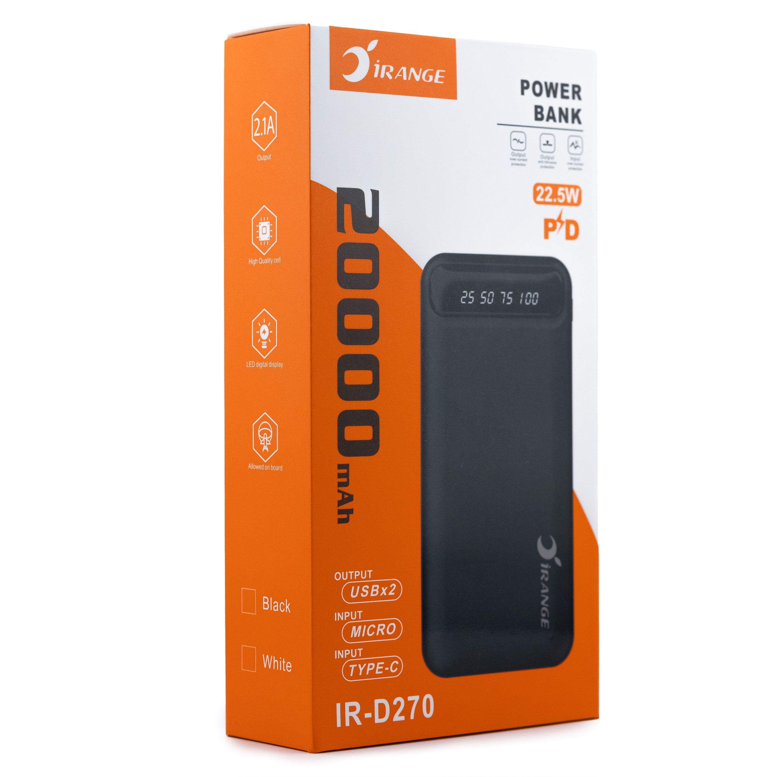 پاوربانک آیرنج مدل IR- D270 ظرفیت 20000 میلی‌آمپرساعت