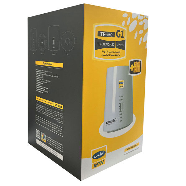 مودم 4G/TD-LTE ایرانسل مدل TF-i60 G1 به همراه سیمکارت دوقلو 4.5G و 240 گیگابایت اینترنت یکساله